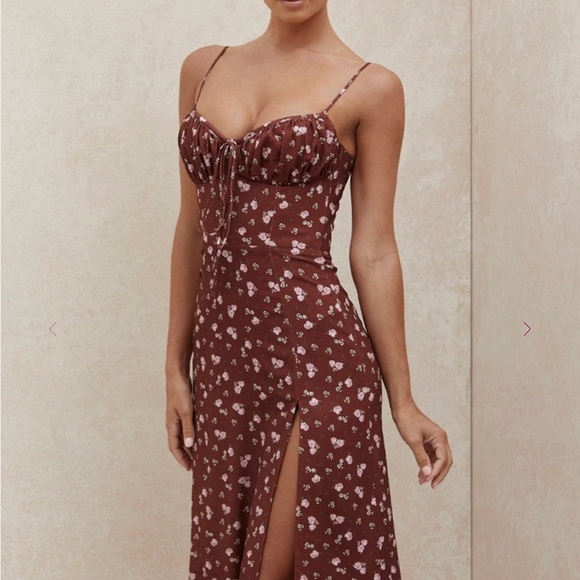 House of CB Burgundy Floral Midi Dress - Picture 2 of 4